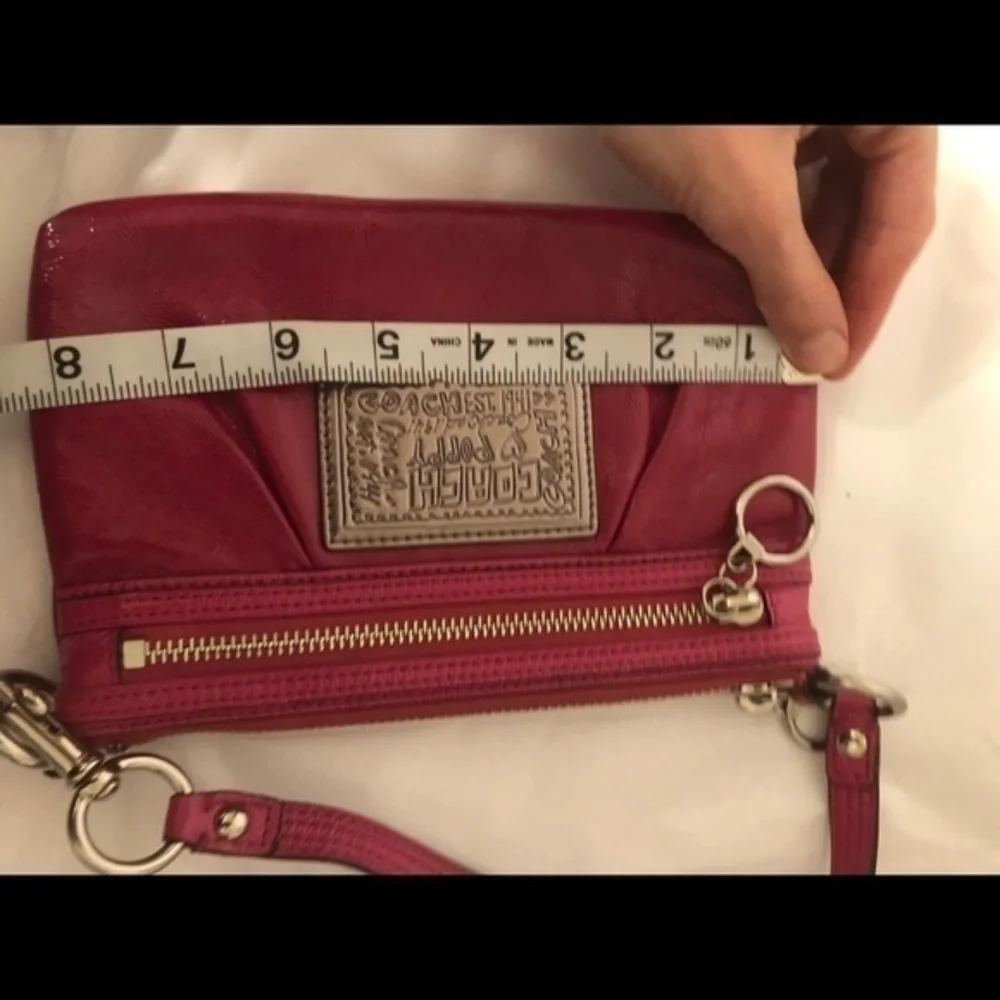 Coach pink patent leather poppy mini bag wristlet